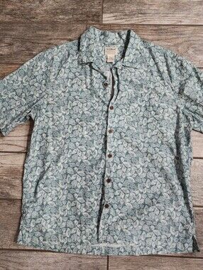 Vintage Green LL Bean Seashell Button Shirt - Coconut Shell Buttons